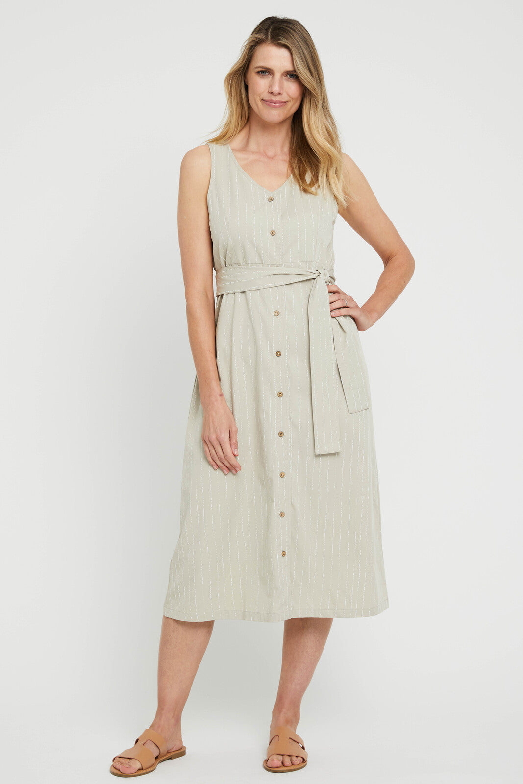 Button Front Dress - Organic Pinstripe