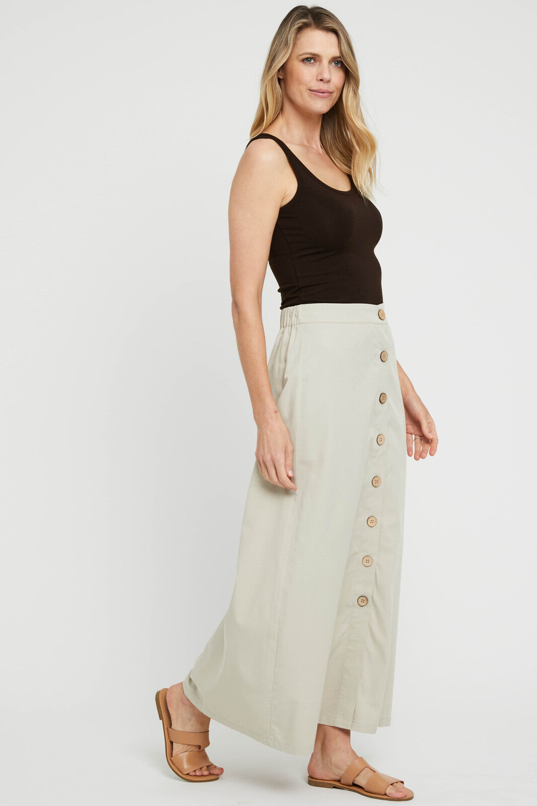 Woven Button Skirt - Bone