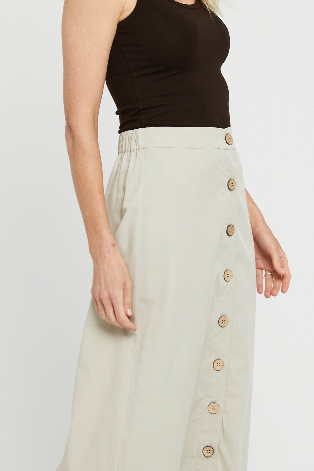 Woven Button Skirt - Bone