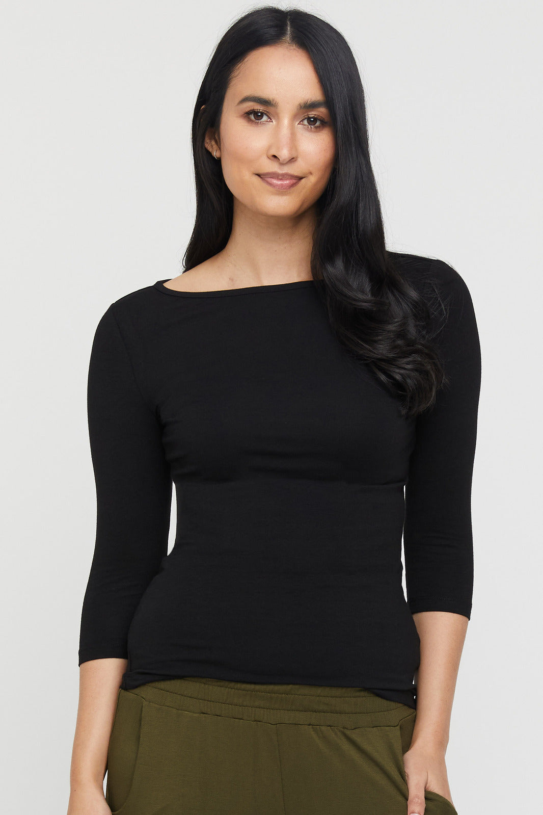 Ada Bamboo Boatneck Top - Black