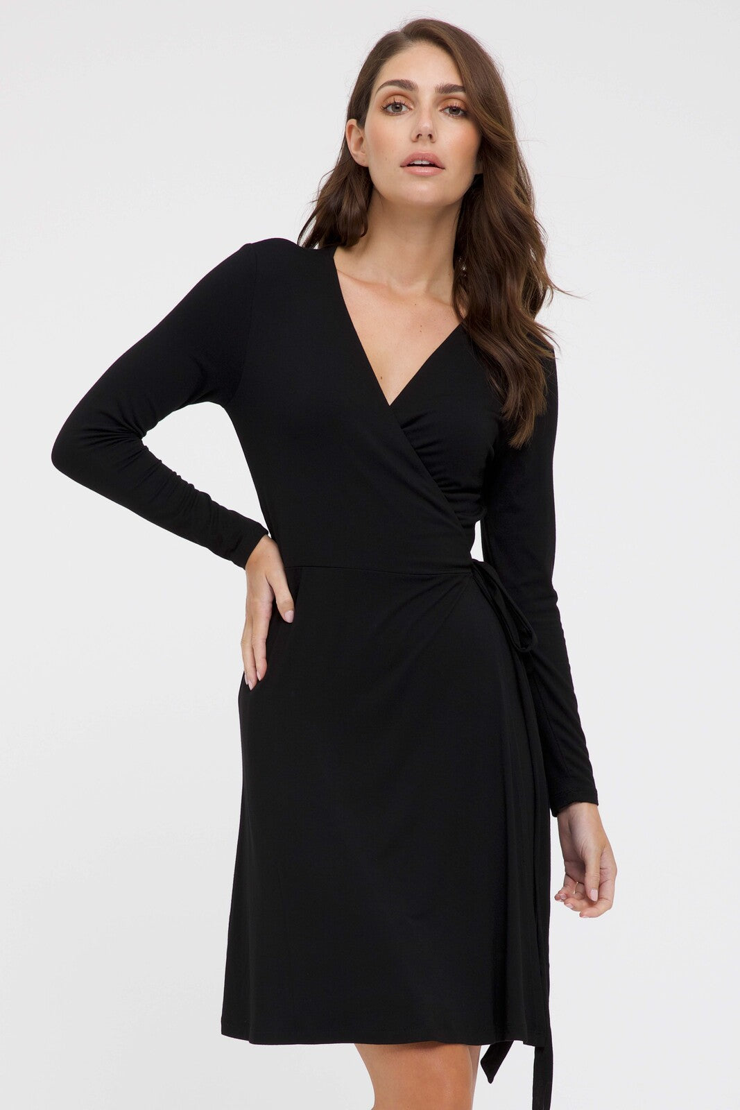 Long Sleeve Wrap Dress - Black