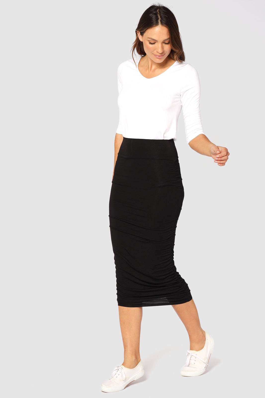 Long Ruched Bamboo Skirt - Black