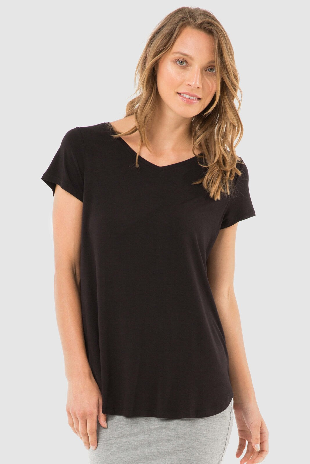 Bamboo V Neck Tee - Black