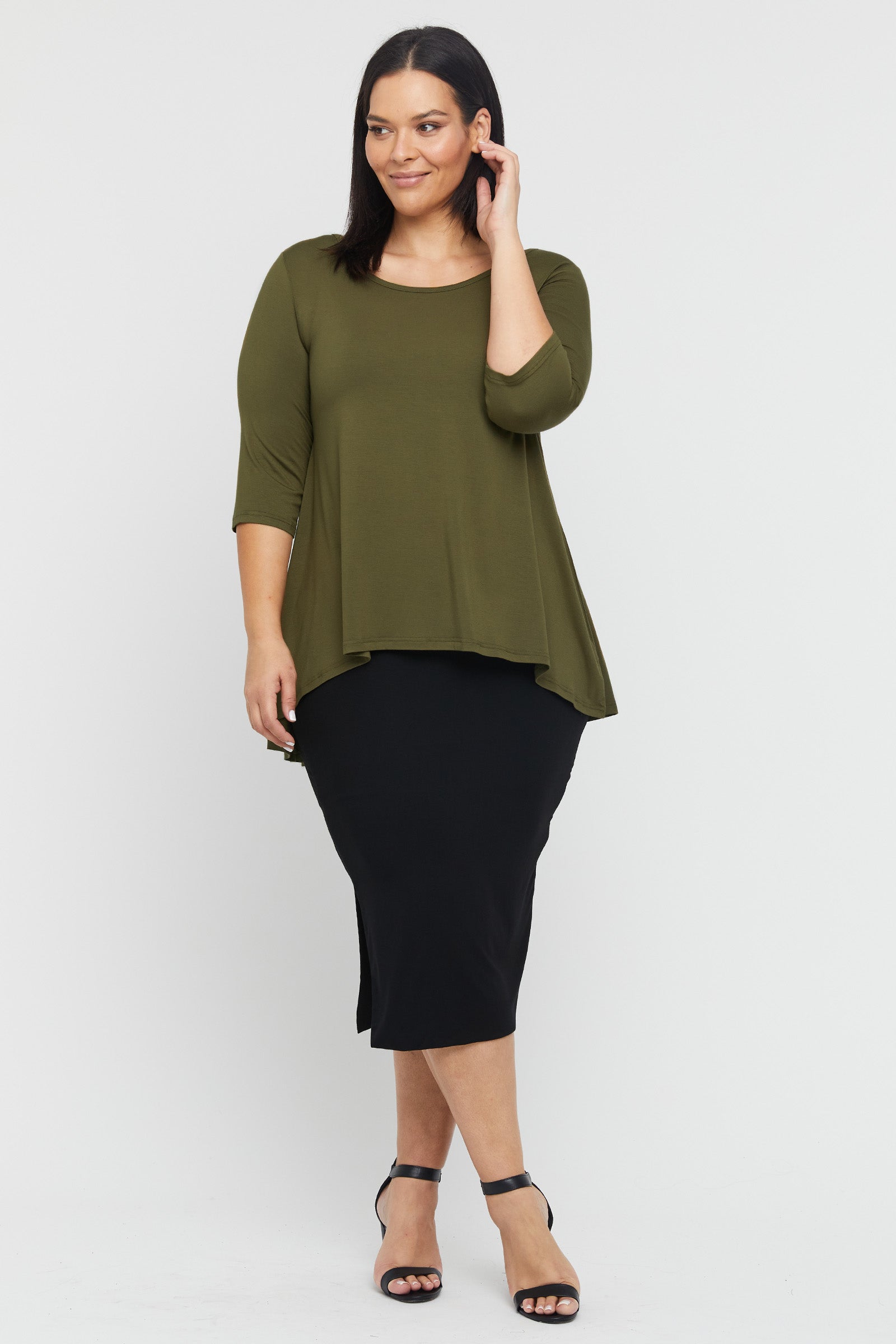 Hi Lo Hem Top - Dark Olive