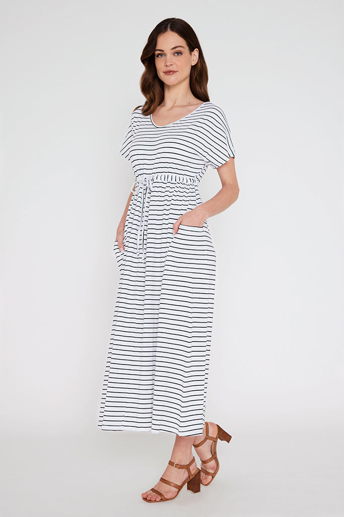 Mila Maxi Dress - White & Black Stripe