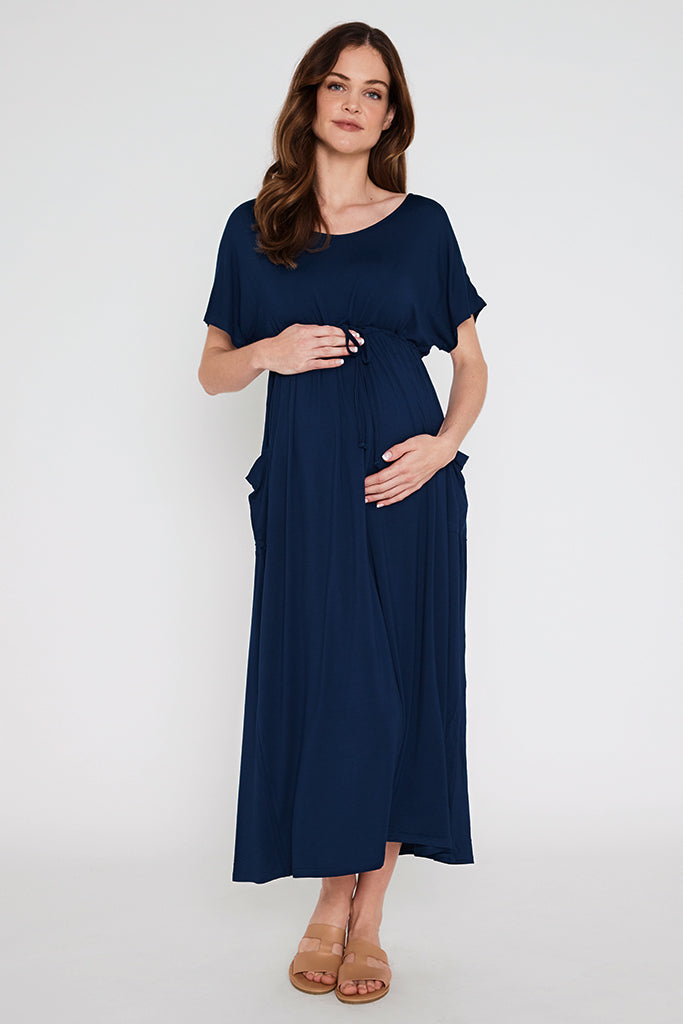 Mila Maxi Maternity Dress - Navy