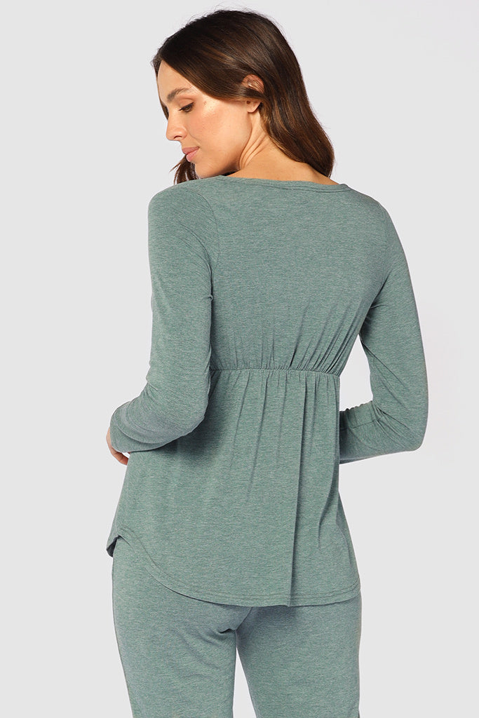 Long Sleeve Cross Front PJ Top - Moss Green