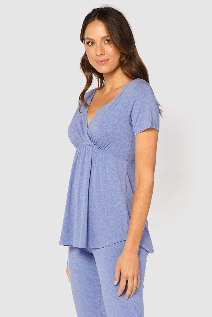 Short Sleeve Cross Front PJ Top - Lavender