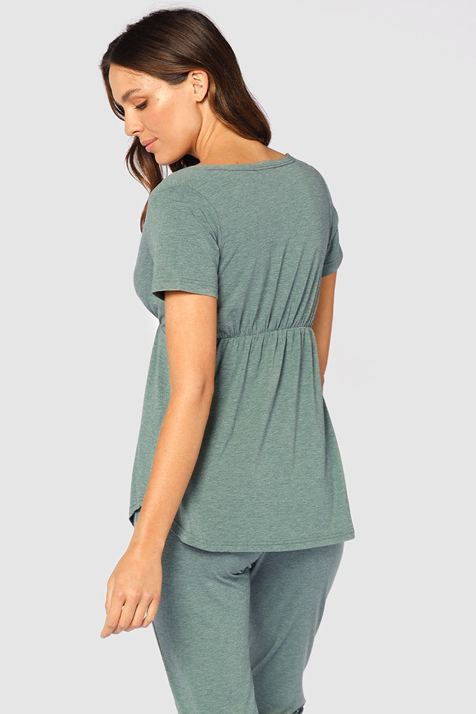 Short Sleeve Cross Front PJ Top - Moss Green