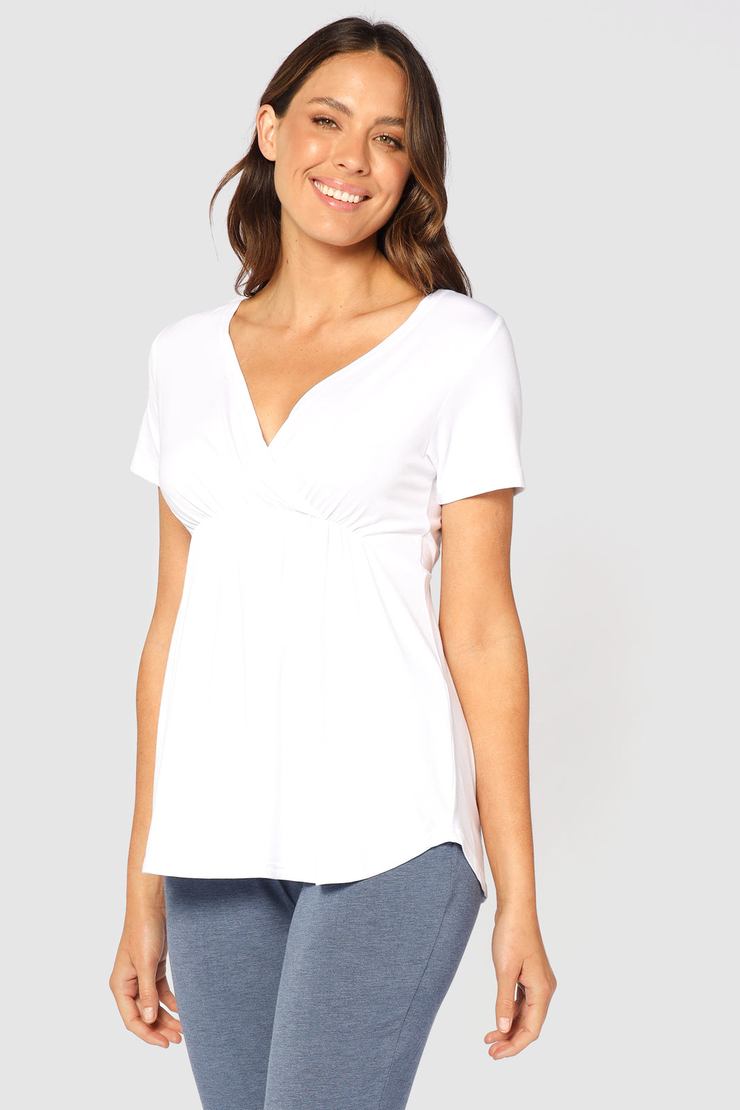 Short Sleeve Cross Front PJ Top - White