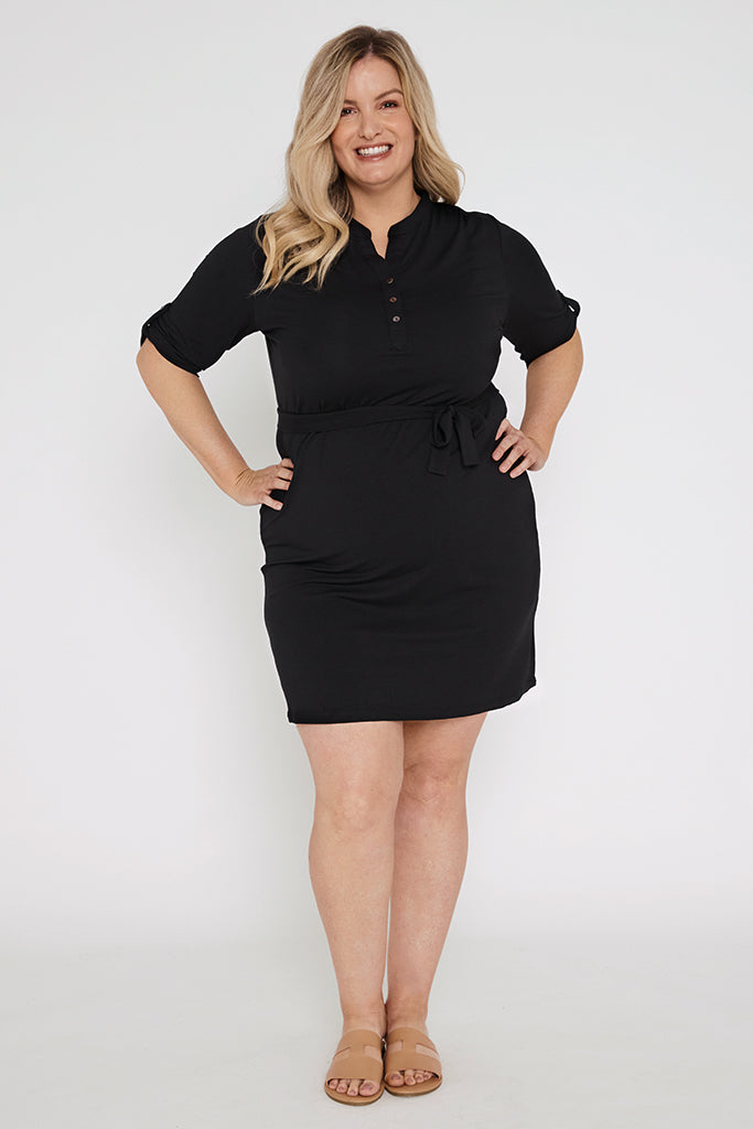 Tab Sleeve Dress- Black